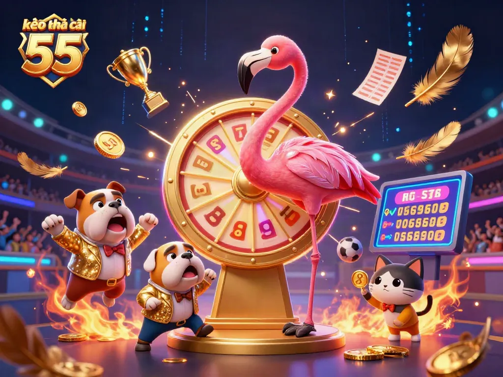 Engage with kèo nhà cái 55, as the energetic host spins the prize wheel amidst thrilling sports betting excitement.