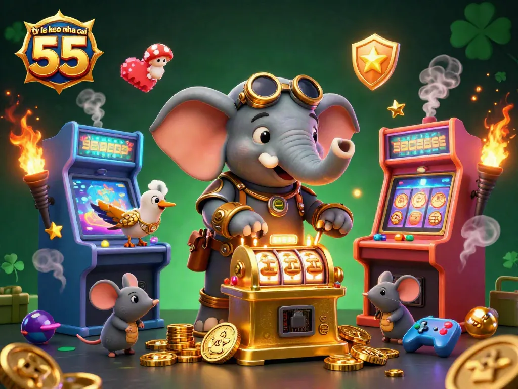Engage with ty le keo nha cai 55 through this vibrant steampunk casino scene filled with action and entertainment.