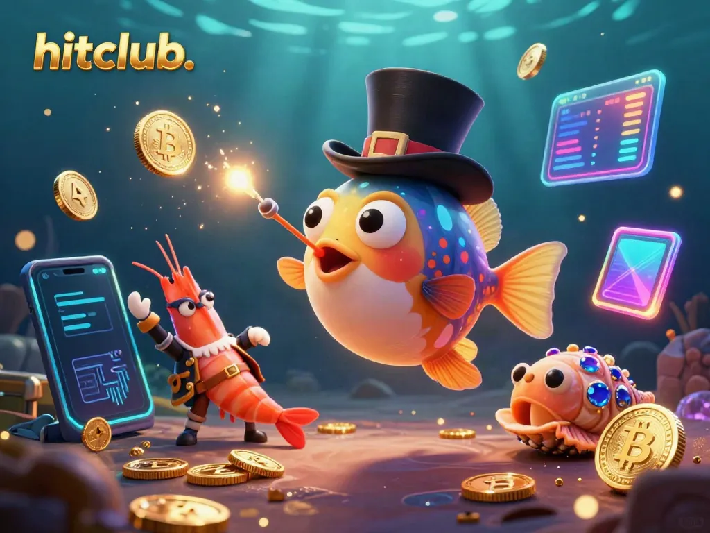 Win big at hitclub. as the anglerfish attracts golden coins in a vibrant underwater casino scene.